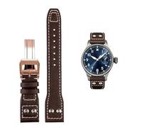 EAMOM Para IWC PILOT Mark correa de piel de vaca 21mm 22mm 20mm correa de reloj de cuero genuino remaches de grano de bambú marrón oscuro negro accesorios de correa de reloj (Color : A Brown RG, Siz