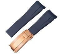 EAMOM Para la correa de goma Rolex, la correa de los cuentos, el agua verde, el agua verde, el buzo, la silicona verde de 20 mm de 21 mm banda de reloj(Blue-rosegold,21mm)