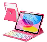 EAMPANG Funda con teclado para iPad A16 11ª 10ª generación 11/11 pulgadas, teclado desmontable retroiluminado arcoíris, cubierta magnética giratoria con soporte para lápices para iPad 11 2025 10 Gen