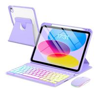 EAMPANG Funda con teclado y mouse para iPad A16 de 11ª 10ª generación de 11/11 pulgadas, teclado desmontable retroiluminado arcoíris, cubierta magnética giratoria con soporte para lápices para iPad 11