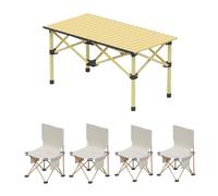 EAmrfvqt Mesa Plegable de Playa, Juego de Mesa y sillas Camping Hierro, Beige/Negro, Exterior, 2-6