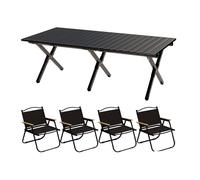 EAmrfvqt Mesa Plegable de Playa, Mesa Plegable portátil con sillas, Bolsa de Almacenamiento Varios tamaños, Color Negro Madera