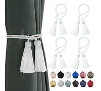 EAmrfvqt Sujetadores de Cortina de Cuerda de algodón, Alzapaños de Cortina Trenzados con borlas Doble Cabeza, Multicolor, Paquete 4(Wit)