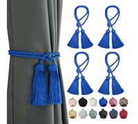 EAmrfvqt Sujetadores de Cortina de Cuerda de algodón, Alzapaños de Cortina Trenzados con borlas Doble Cabeza, Multicolor, Paquete 4(Royal Blue)