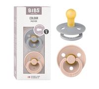 EAN BIBS Colour Paquete de 2 chupetes. Libre de BPA, Tetina redonda. Látex natural, Talla 1 (0-6 meses), Cloud/Blush