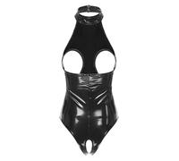 Eandarui Body Ouvert Entrepierna Abierto Wetlook Cuero Mujer Sin Pecho Catsuit Halter Stringbody High Cut Leotard Traje de Baño Erótico Ropa de Dormir