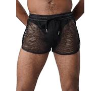 Eandarui Calzoncillos bóxer para hombre, ropa interior transparente, malla de malla, elásticos, con abertura alta, Negro , S