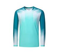 Eandarui Camiseta de ciclismo para niños y jóvenes, manga larga, cuello en V, camiseta deportiva, diseño de camiseta de entrenamiento, de secado rápido, camiseta de compresión, Azul claro A., 146-152