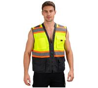 Eandarui Chaleco de seguridad reflectante sin mangas para hombre, chaleco de seguridad reflectante, chaleco deportivo transpirable, chaleco de pesca, cremallera frontal, Verde brillante., L