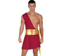 Eandarui Disfraz de Dios Griego Hombres Sexy Falda de Gladiador de un Hombro Vestido de Fiesta César Romano Disfraz con Tirantes oblicuos Borgoña A S