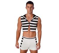 Eandarui Disfraz de marinero para hombre, a rayas, parte superior con solapa + calzoncillos elásticos, pantalones calientes, disfraz de capitán para carnaval, fiesta temática, negro, L