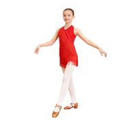 Eandarui Latino Vestido de Baile Niños Niñas Flecos Sin Mangas Vestido de Ejercicio Danza Estándar Borlas Vestido Cut Out Jersey Dancewear, rojo, 134-140