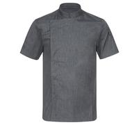 Eandarui Ropa de trabajo para hombre de chef y mujer, chaqueta de panadero, manga corta, cuello alto, chaqueta de trabajo, uniforme de cocina, transpirable, con botones de presión, gris oscuro, M