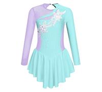 Eandarui Vestido de Patinaje para Niñas de Manga Larga, Vestido de Patinaje sobre Hielo con Strass y Glitzer, Vestido de Ballet de Bloque de Colores Patchwork, Vestido de Baile para Competencia y