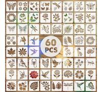 EAPIKON 60 Plantilla Dibujos para Pintar Manualidades, 7,6cm Plantillas Stencil Reutilizables de Flores Pajaros Insecto Naturaleza, Decorativas Template para Pared Muebles Textiles Scrapbooking DIY