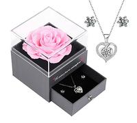 Eaprala Regalos Rosa Eterna con Conjunto de Joyas Te Amo para Siempre Un PRegalo Mujeres, Ideas de Regalos para Mamá, Regalo de Cumpleaños,Regalo Aniversario Mujer(Rosa)