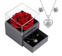 Eaprala Rosa Eterna con Conjunto de Joyas Te Amo para Siempre, Ideas de Regalos para Mamá, Cumpleaños, Aniversario Mujer(CristalRojo)