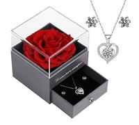 Eaprala Rosa Eterna con Conjunto de Joyas Te Amo para Siempre Un Regalo Mujeres, Ideas de para Mamá, de Cumpleaños, Aniversario Mujer(Rojo)