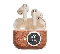 Ear Phones, Wireless Earbuds, Long Battery Life Vintage Leather Design Noise Cancelling Fast Charging Lightweight, Ear Headphones for Laptop Pad Sports Workout Study, 2.36×1.93×1.14 Inches, Brown