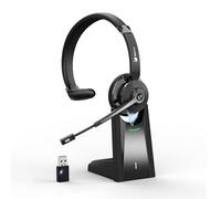 Earbay Auriculares inalámbricos, auriculares Bluetooth con dongle USB y base de carga, auriculares inalámbricos con cancelación de ruido de micrófono, auriculares de PC con botón de silencio para