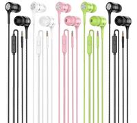 Earbuds Earphones with Microphone,5pack Ear Buds Wired Headphones,Noise Islating Earbuds,Fits All 3.5mm Interface for iPad,iPod,Mp3 Players,Android and iOS Smartphones(Black+Pink+White+Green)