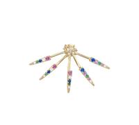 EARCANDY Pendiente Ear Jacket Gothic Chic en Plata de Ley 925 con Baño de Oro Amarillo 18k, Cierre Presión, Circonitas Multicolor, Pendiente Suelto, Joyas para Mujer