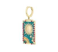 EARCANDY Pendiente Piercing Aro Cartas Tarot El Sol en Plata de Ley 925 con Baño de Oro Amarillo 18k, Cierre Clic, Diseño Baraja de Naipes con Sol y Arcoiris, Circonitas Multicolor