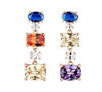 EARCANDY - Pendientes Asimétricos Jamala - Pendientes en Plata de Ley 925 con Baño de Oro Rosa, engaste de Circonitas - Cierre Presión - Diseño Clásico - Pendiente Largo - Joyas para Mujer