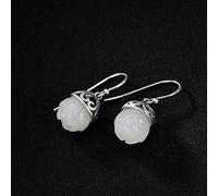 Eardrop S925 Pendientes de Estilo Chino Pendientes de Plata Esterlina Naturales Pendientes Nefrita Lotus Retro Personalidad Simple Que Combina con Todos Los Pendientes Femeninos, LJBLEUSK