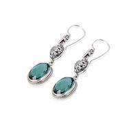Eardrop S925 Plata Esterlina Pendientes de Estilo Chino Moda de Mujer Pendientes de Cristal Verde con Inscripción Hueca Pendientes de Plata Tailandesa Retro Pendientes Antiguos Pendientes de Joyería