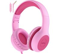 EarFun Auriculares para Niños con Cable y Micrófono, Limitador de Volumen 85/94 dB, 3,5 mm, Compartir Audio, Sonido Estéreo, Diadema Ajustable, para Escuela/Viajes/Teléfono para Niñas, Rosa Claro
