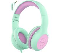 EarFun Auriculares para Niños con Cable y Micrófono, Limitador de Volumen 85/94 dB, 3,5 mm, Compartir Audio, Sonido Estéreo, Diadema Ajustable, para Escuela/Viajes/Teléfono para Niñas, Verde y Morado