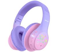 EarFun K4 - Auriculares Bluetooth para niños, inalámbricos con luces LED, volumen limitado de 74/85/94 dBA, micrófono integrado, tiempo de reproducción de 90 horas, Bluetooth 5.4 para