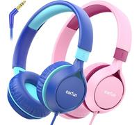EarFun S1 Auriculares Niños con 3,5 mm Jack, Pack de 2, Azul&Rosa | Volumen y Limitador a 85dB, Sonido Estéreo, Cómodo de llevar, Plegables, Antienredos, Ligeros para Escuela/Viaje/Movil/Tablet