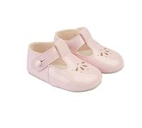 EARLY DAYS Baypods, B617 T Bar con perforador de pétalos, zapatos de bebé Pre Walker fabricados en la piel sintética más suave, fabricados en Inglaterra, rosa (Pink Patent), 16 EU