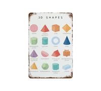 Early Math Educational Wall-Art 3D Shapes Geometry Metal Tin Sign Vintage Style Classroom Poster Decor 8 X 12 in