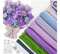 EARLY MINDS 500 limpiadores de tuberías para flores artesanales, tallos de chenilla de 5 colores con tallos, estambres, cinta floral, cinta y más, instrucciones para proyectos de flores, arte y