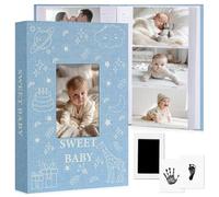 EARLY MINDS Álbum de fotos de bebé de 10 x 15 cm, 300 bolsillos, con área de notas y kit de huellas de manos y pies, cubierta de lino, libro de recuerdos con ventana frontal, sin ácidos, para recién