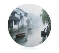 Early Morning in Jiangnan Water Town - Tabla de cortar resistente a los arañazos, tabla de cortar portátil, tabla de cortar redonda de vidrio para cocina, picnic al aire libre, 7.9 pulgadas