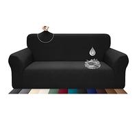 Earnmore Funda elástica Impermeable para sofá de 3 plazas, diseño Elegante, Antideslizante, Resistente a los arañazos, con Espuma Antideslizante (3 plazas, Negro)