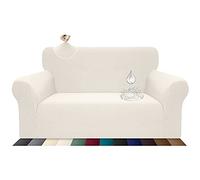 Earnmore Funda para sofá de 3 plazas, elástica, Resistente al Agua, Antideslizante, Resistente a los arañazos, con Espuma Antideslizante (2 Plaza, Crema)