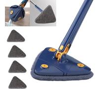 Earnmore Mopa de Limpieza Triangular de 360 Grados, fregona telescópica Triangular, giratoria, Ajustable, multifunción, fregona automática de compresión (Azul + 4 Almohadillas)