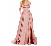 Earnmore Vestido Largo para Mujer, Elegante, sin Espalda, Corte en A, Corte Cruzado, satén, para Fiestas, Bailes, Bodas, Fiestas de Noche, con Bolsillos