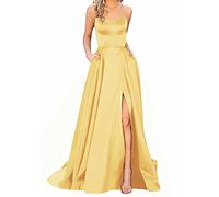 Earnmore Vestido Largo para Mujer, Elegante, sin Espalda, Corte en A, Corte Cruzado, satén, para Fiestas, Bailes, Bodas, Fiestas de Noche, con Bolsillos