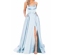 Earnmore Vestido Largo para Mujer, Elegante, sin Espalda, Corte en A, Corte Cruzado, satén, para Fiestas, Bailes, Bodas, Fiestas de Noche, con Bolsillos