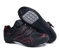 Earnmore Zapatillas de Ciclismo Antideslizantes, Zapatillas de Bicicleta de Carretera y Montaña de Fibra de Carbono Transpirables, Zapatillas Deportivas Asistidas con Tiras Reflectantes (Rojo,43)