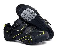 Earnmore Zapatillas de Ciclismo Antideslizantes, Zapatillas de Bicicleta de Carretera y Montaña de Fibra de Carbono Transpirables, Zapatillas Deportivas Asistidas con Tiras Reflectantes (Amarillo,41)