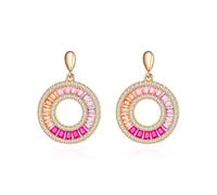 Earring Ladies Jewelry Round Hollow Inlaid Stone Shiny Pink Elegant and Exquisite Prom Banquet Women Earrings