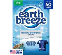 Earth Breeze Hojas de detergente para ropa con aroma fresco, 60 cargas, jabón ecológico sin líquido, apto para viajes para ciclos fríos y calientes, aborda manchas y olores difíciles, suave para la