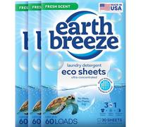 Earth Breeze - Hojas de detergente para ropa sin líquido, aroma fresco, sin jarra de plástico (180 cargas) 90 hojas (paquete de 3)